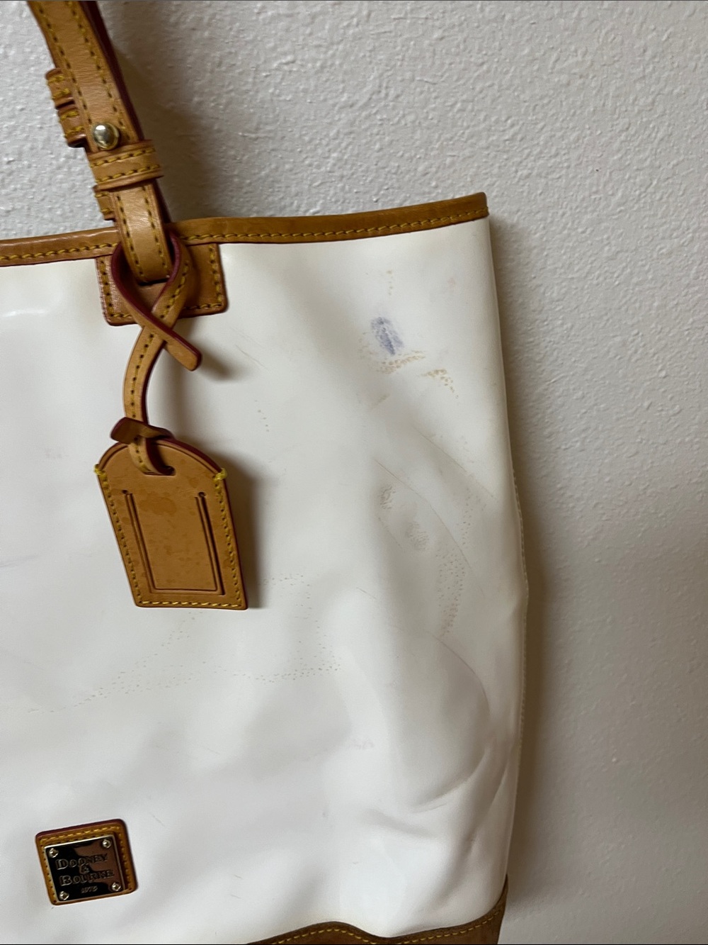 Dooney & Bourke White and Tan Leather-Trim Tote - Picture 3 of 8
